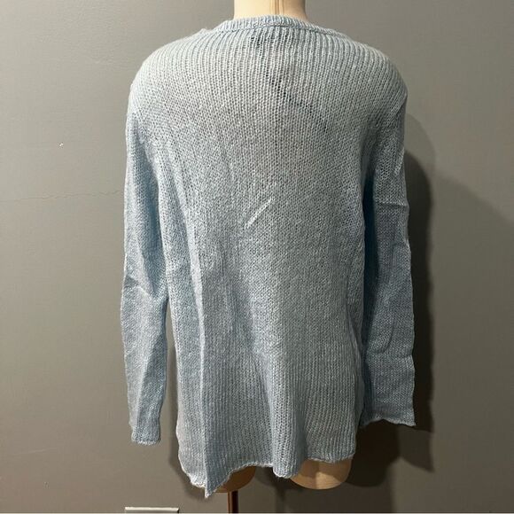 NEW Wooden Ships Mohair Wool Blend Light Blue Lightweight Seahorse Sweater S/M - Picture 3 of 7